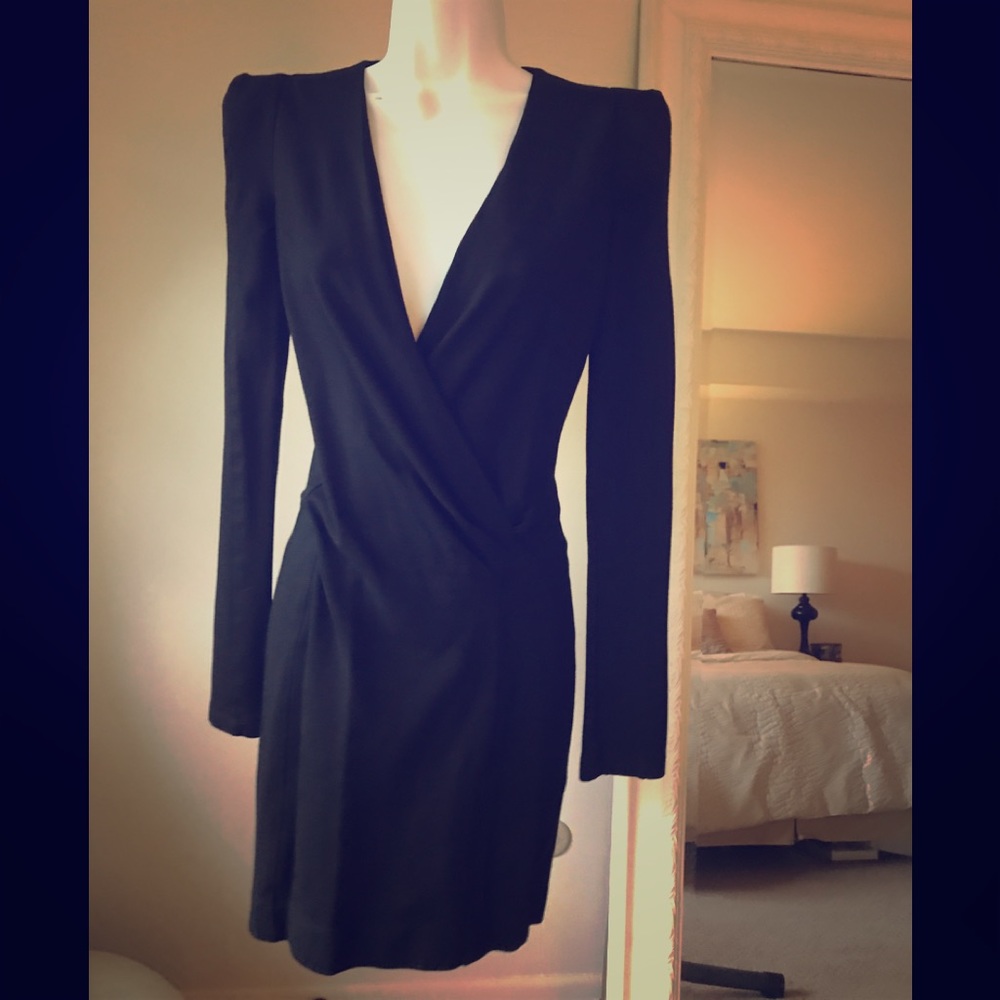 French connection deep V black bodycon dress